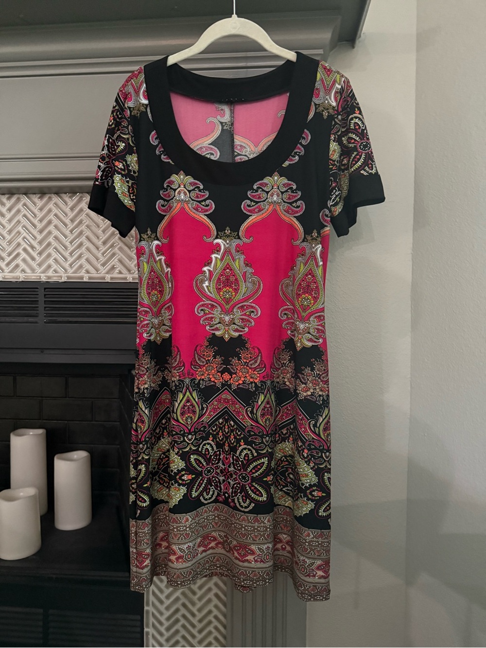 Tiana B. Pink and Black Paisley-Print Scoop Neck Dress